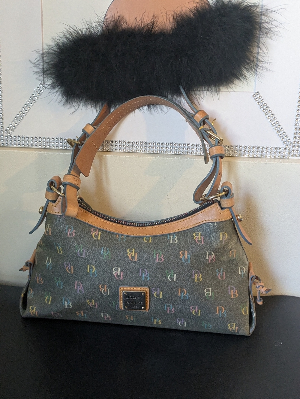 Dooney & Bourke Small Multi Colored Signature Monogram Satchel Shoulder Handbag